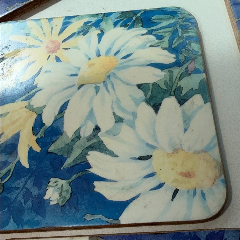 Vintage Daisy Field Pimpernel Blue and Yellow Floral Coasters
